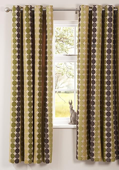 Luxury Green Circle Chenille Eyelet Curtains Drop Width 72x66