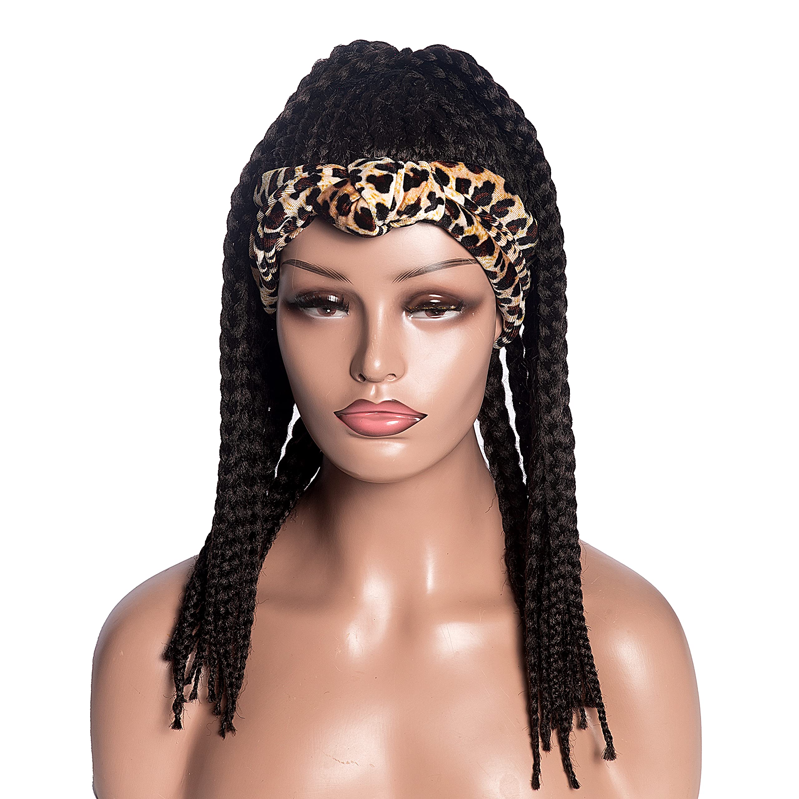Nicelatus Long Braiding Head-Wrap Wig Brown Hairstyles Synthetic Long Afro Braiding Head-Wrap Wigs for Black Women African American Women Wigs
