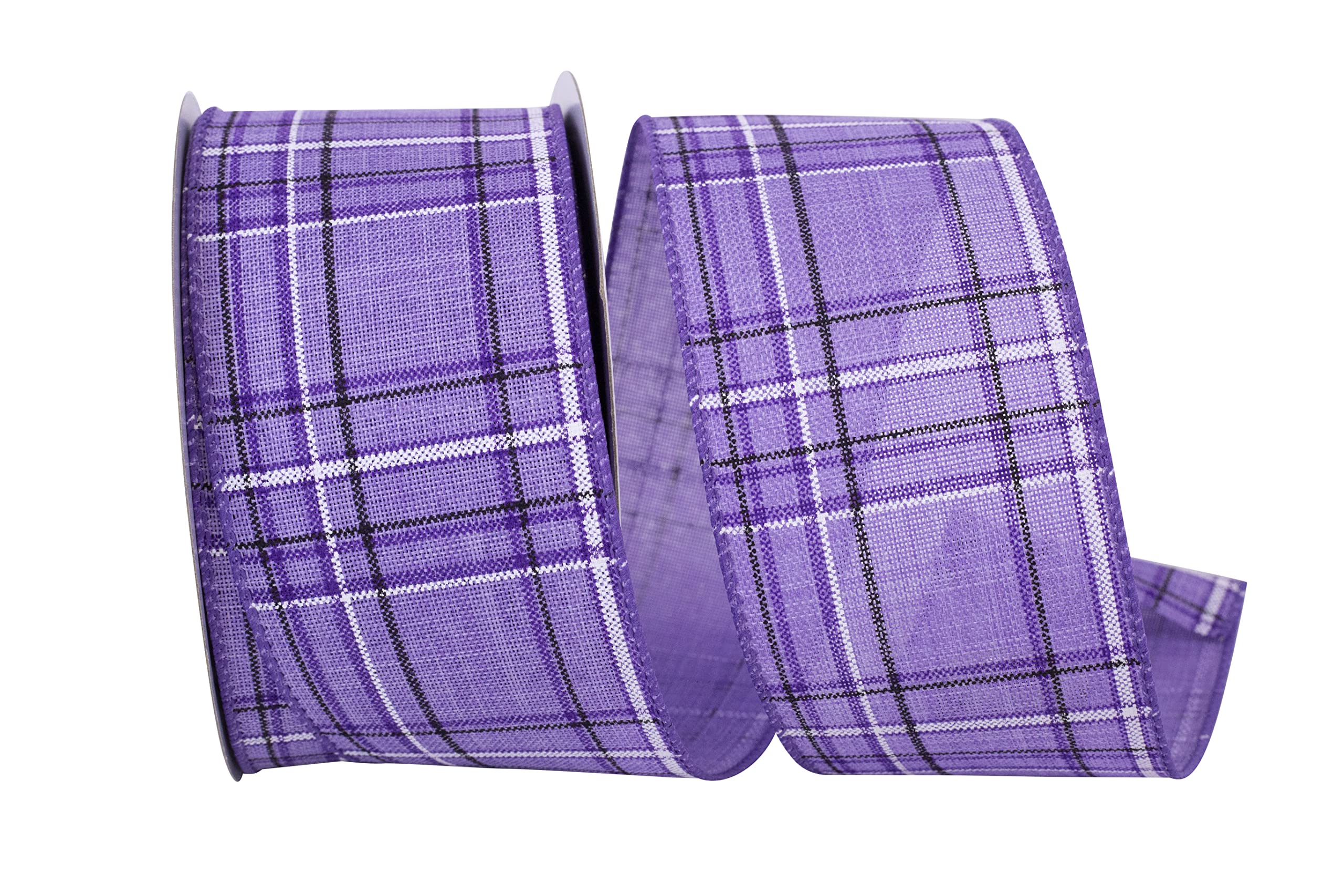 Photo 1 of Reliant Ribbon 93844W-064-40F Pinstripe Plaid Linen Wired Edge Ribbon, 2-1/2 Inch X 10 Yards, Purple