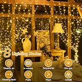 Ollny 300LED Curtain Lights 3x3m Mains Powered Waterfall with Remote 8 Modes view 4