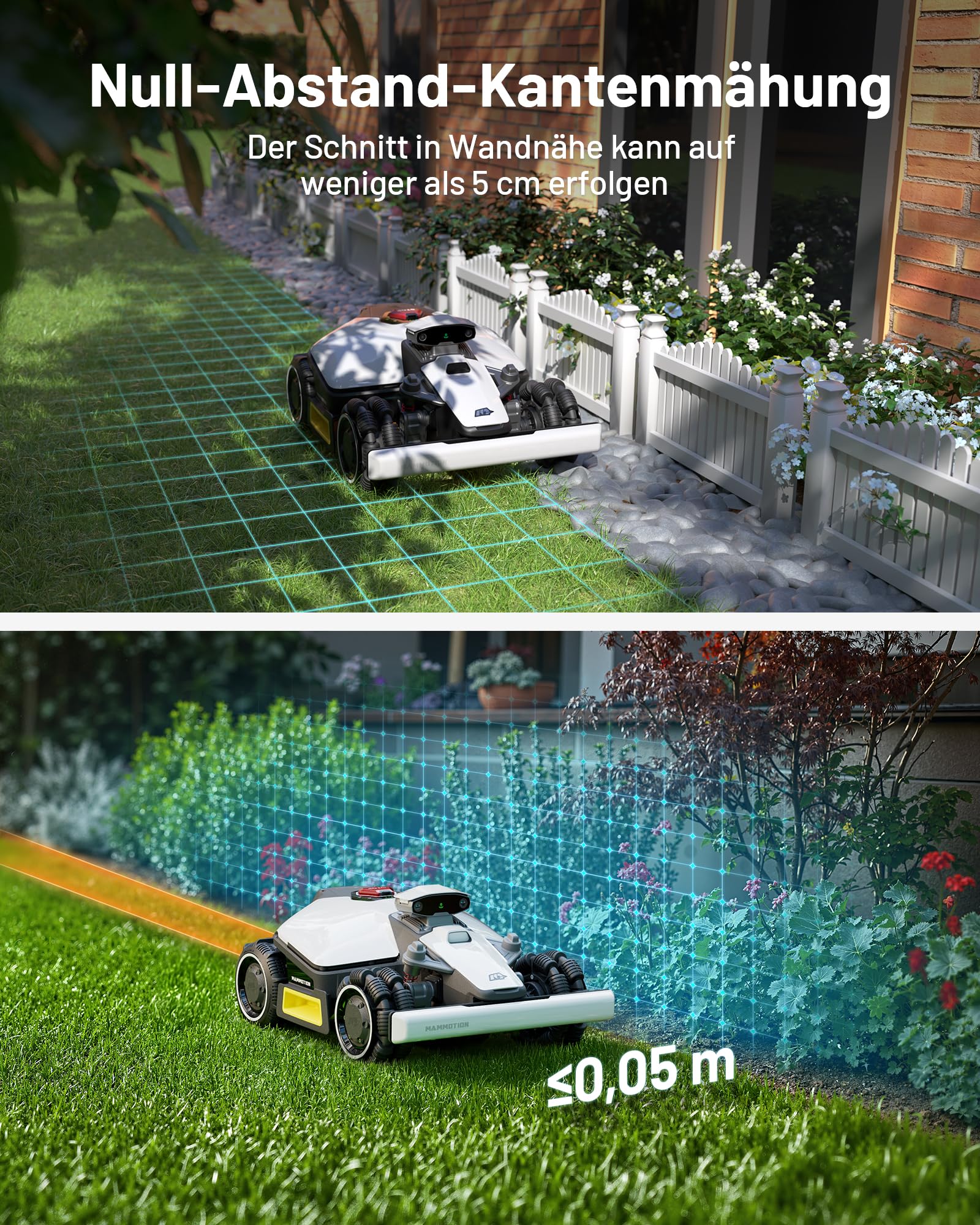MAMMOTION LUBA mini AWD 800 Mähroboter ohne Begrenzungskabel, NetRTK+Vision, Keine RTK-Antenne erforderlich, Auto-Kartierung, Empf. 800m², Max. 1000m², mit 4G-Modul, 80% Steigung 7