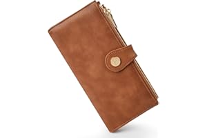 Sunpour Womens Leather Wallet RFID Blocking Slim Bifold Credit Card Holder Travel Wallet with Double Zipper Pocket