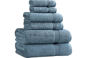 Superior Egyptian Cotton 6-Piece Towel Set, Bathroom Essentials, Towels For Bathroom, Apartment, Airbnb, Guest Bath, Face, Hand, Bath Towels, Washcloths, Absorbent, Fast Drying, Sapphire