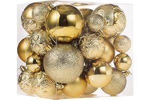 Senjie Gold Shatterproof Christmas Ball Ornaments, 32 Pcs, Plastic, Hanging, Christmas, Wedding