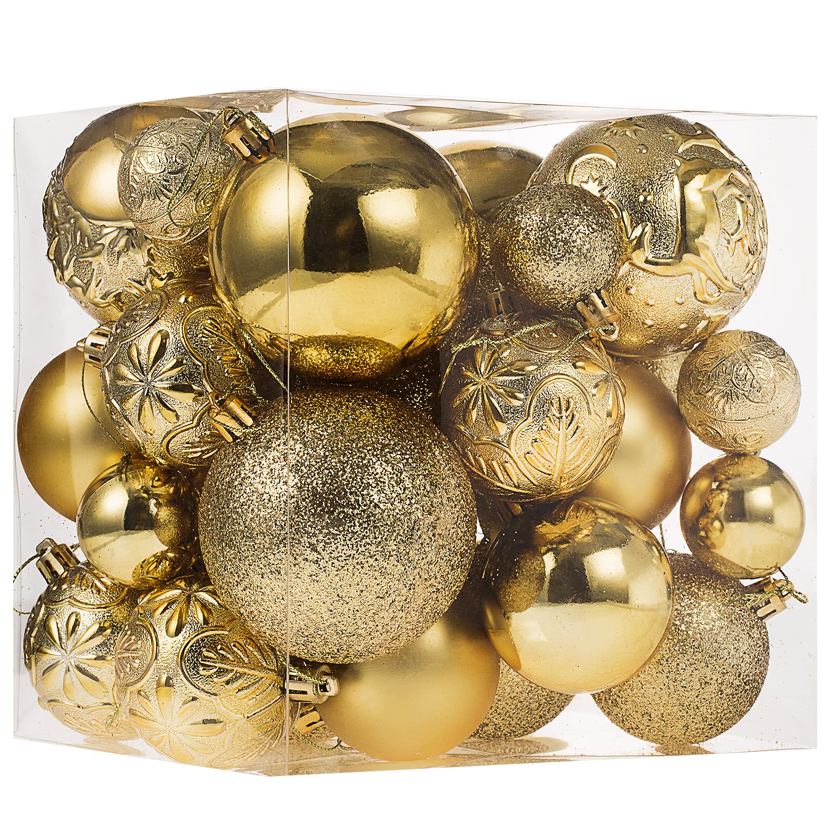 Photo 1 of Senjie Gold Shatterproof Christmas Ball Ornaments, 32 Pcs, Plastic, Hanging, Christmas, Wedding