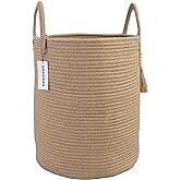 XUANGUO Rope Laundry Basket Laundry Hamper for Clothes Woven Storage Basket for Living Room Bedroom Boho Tall Rope Baskets for Blanket Toys Pillow Towels Baby Nursery Hamper Bin jute