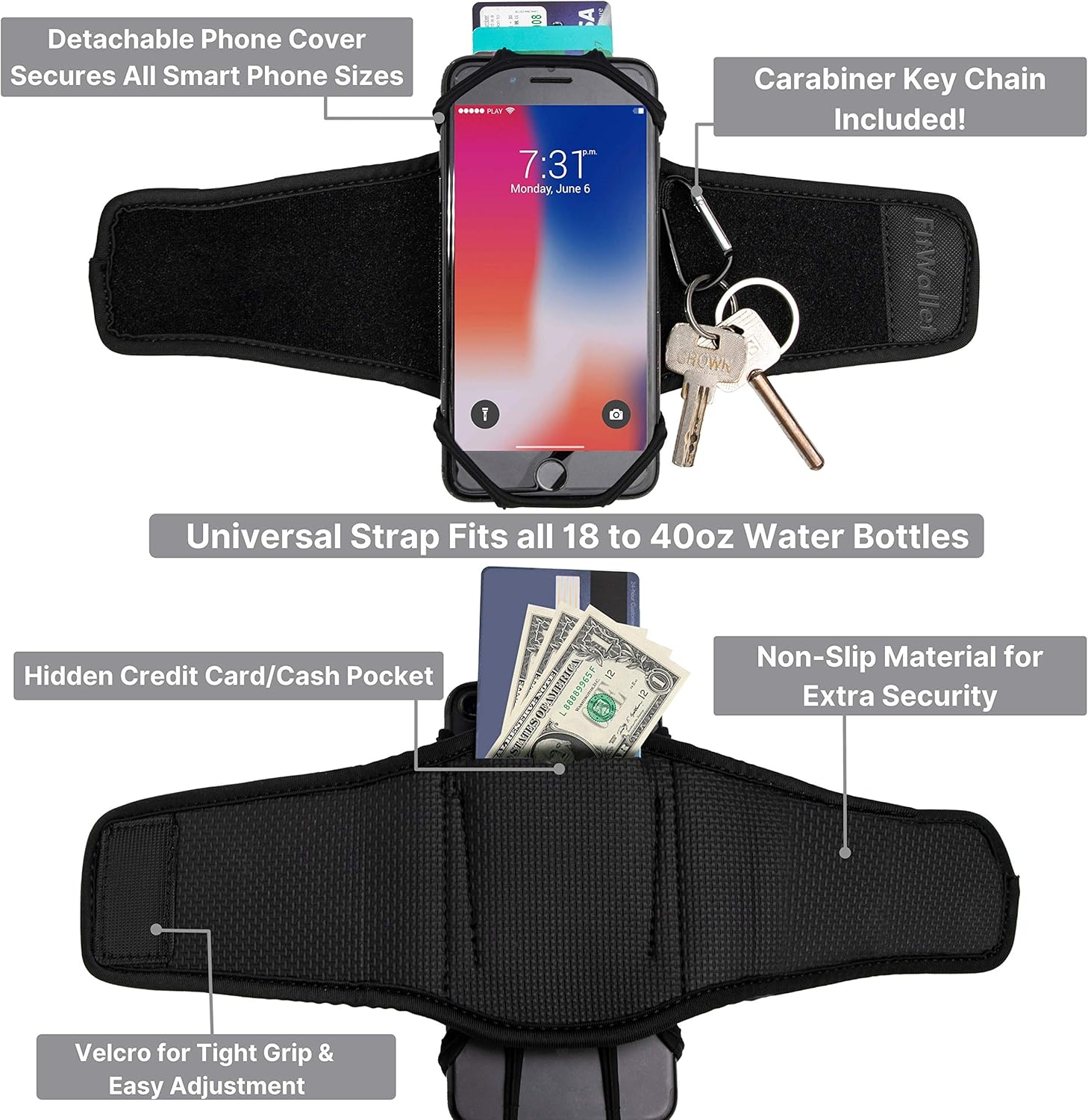 Gym Water Bottle Pouch - Water Bottle Strap 18-40oz gym bottles, Water Bottle Holder for Walking, Sport Water Bottle Sleeve FITWALLET Running phone holder, Cell Phone Card Holder Water Bottle Carrier : Sports & Outdoors