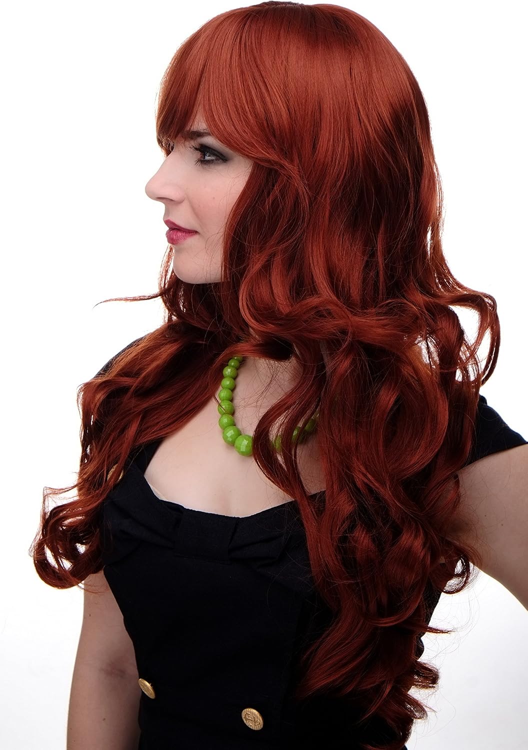 WIG ME UP 285-350 Lady Quality Wig very long beautiful curling ends straight top fringe bangs dark copper red approx 25inch - Image 3