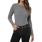QUALFORT Women’s Lightweight Ribbed Knit Sweater Fitted Long Sleeve Crewneck Soft Casual Basic Pullover Top