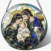 8-Inch Nativity Scene Stained Glass Suncatcher Ornament, Christian Stained Glass Window Hanging, Religious Ornament, Christmas Hanging Decor — Gifts for Christmas, Christian Gift, Religious Gift