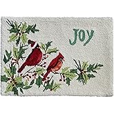 EZ.enjoy Winter Cardinal on Branch Holly Berries Joy Hand-Hooked Accent Rug 28.5 X 17 Inches for Holiday Christmas Home Decor