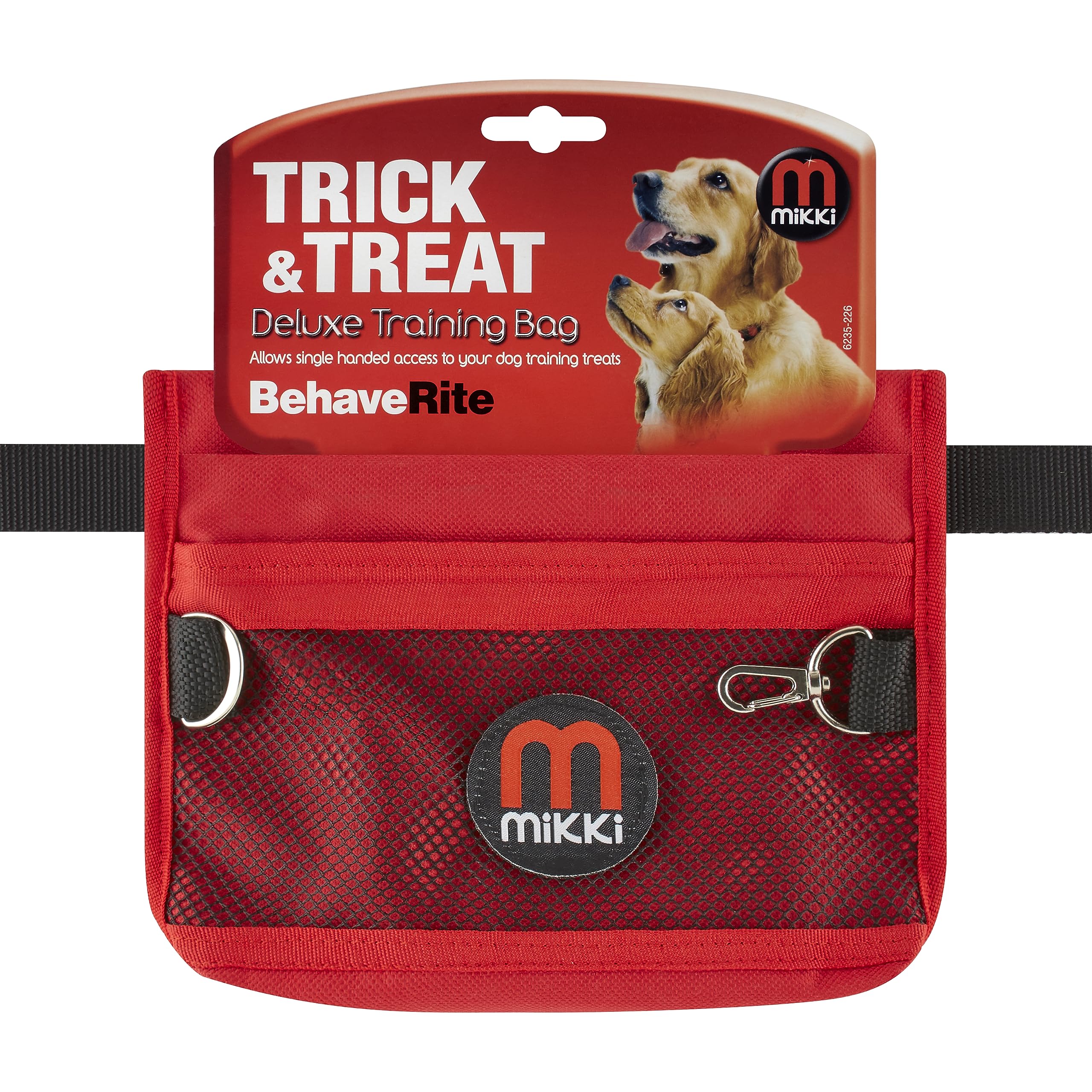 Mikki Dog and Puppy Deluxe Training Treat Bag Pouch - Adjustable Waist Belt Shoulder Strap,Red and Black