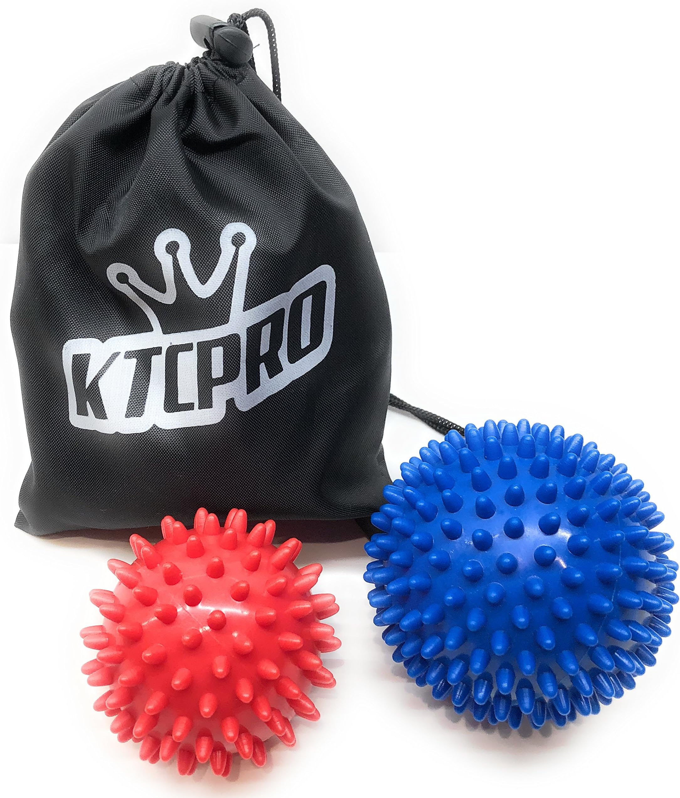 KTCPRO Spiky Massage Ball, 2 pcs & 2 Sizes in one Pack All Over Body Deep Tissue Muscle Therapy-Helps Relieve Tight Muscles & Improve Circulation. Including a Draw String Bag Company