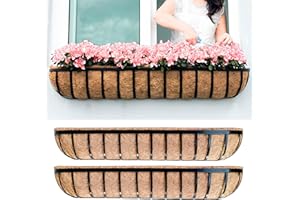 LÁLÁGREEN LaLaGreen Wall Hanging Planter Outdoor (48 Inch, 2 Pack) Large Window Flower Box with Coco Liners, Black Metal Rectangular Plant Holder Attach to House Horse Trough Fence Balcony Modern Porch Patio