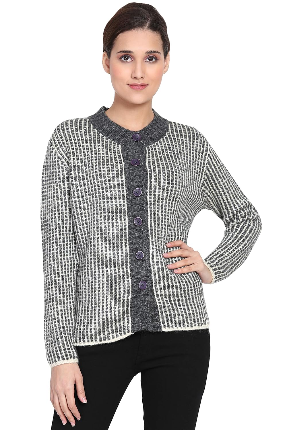 boxymoxy stylish grey white mix sweater cardigan with buttons for girls & women