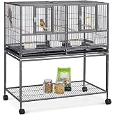 Yaheetech 41.5" Stackable Divided Breeder Breeding Parakeet Bird Cage for Canaries Cockatiels Lovebirds Finches Budgies Small Parrots with Rolling Stand, Black
