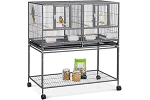 Yaheetech 41.5" Stackable Divided Breeder Breeding Parakeet Bird Cage for Canaries Cockatiels Lovebirds Finches Budgies Small Parrots with Rolling Stand, Black