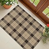 Washable 2x3 Plaid Entry Way Indoor - No Shed Easy Jute Small Throw Rug for Kitchen, Non Slip Rustic Farmhouse Door Mat Indoor Entrance, Low Pile Black and Tan Checkered Buffalo Entryway Décor