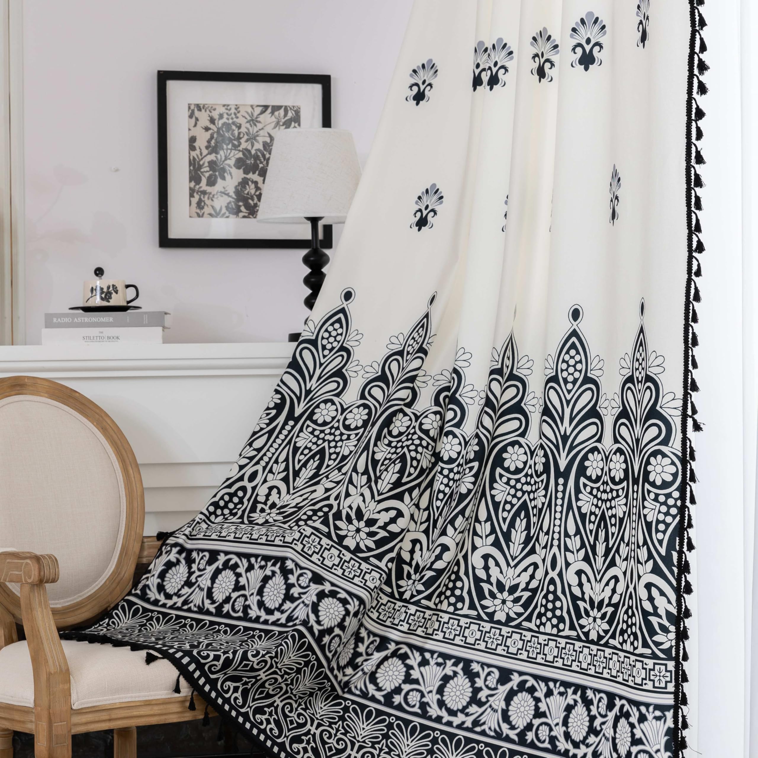 Erbnaryx Boho Floral Curtains French Country Farmhouse Curtains 54 Inches Long Light Filtering Window Rod Pocket Drapes for Living Room 2 Panels Image