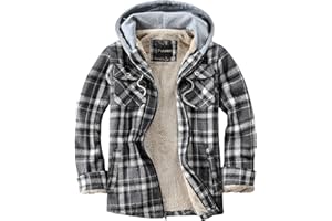 Puwasa Men's Full Zip Sherpa Lined Flannel Jacket Fleece Hooded Plaid Jacket with Hood for Men