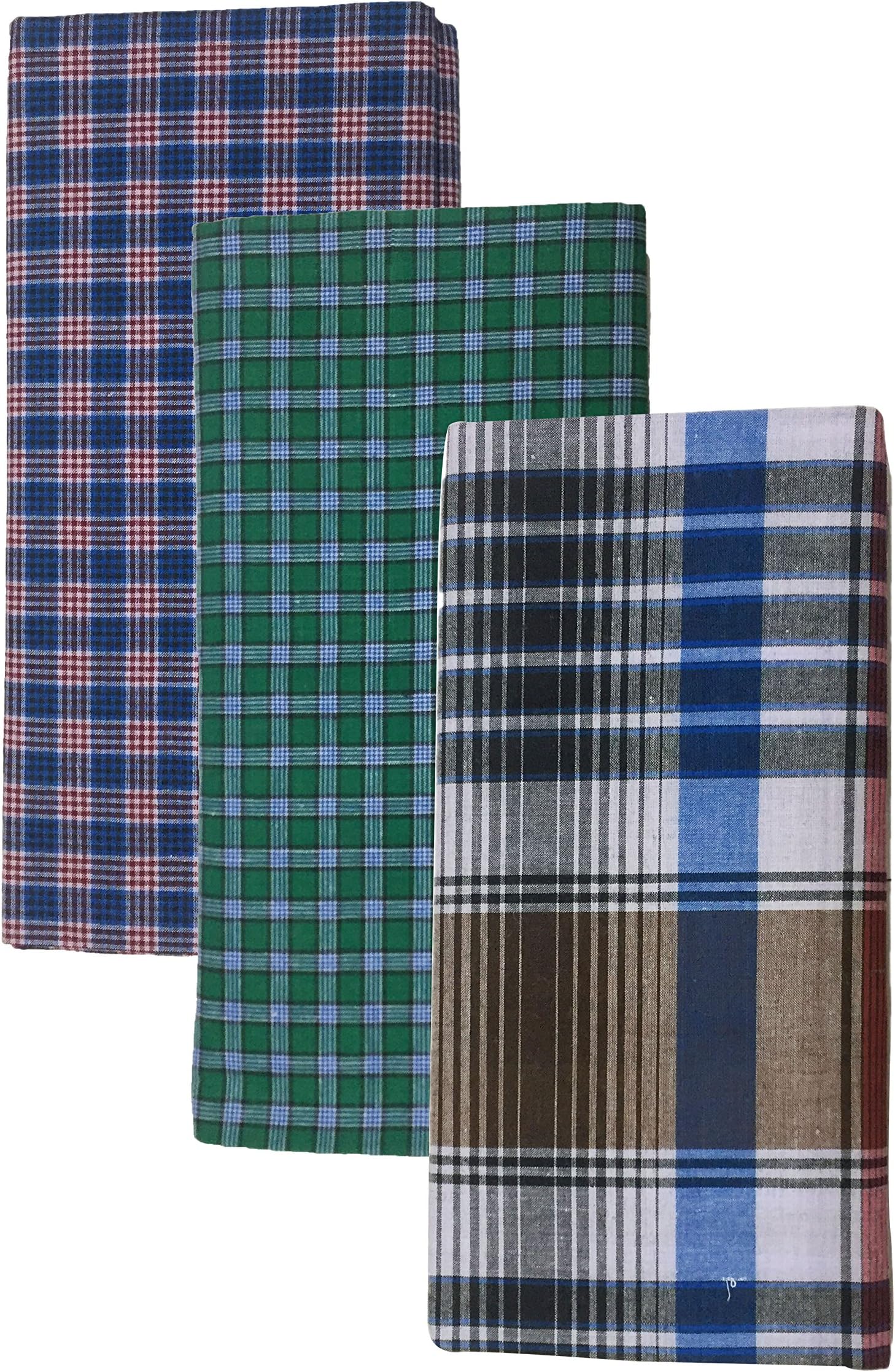 BlueDenim Men's 2 meter Cotton Multi Color Lungies for Men (Set of 3 Combo)