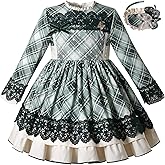 Pettigirl Girls Vintage Winter Christmas Green Plaid Lace Ruffle Casual Clothing Toddler Fashion Holiday Dresses