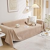 MEETSKY Sofa Cover Couch Covers for 2 Cushion Couch Sofa, Washable Couch Cover Blanket with Tassel for Living Room Sectional Sofa Slipcovers for Dogs Large Couch Protector, 71" x 118", Khaki