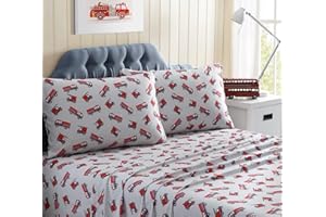 Kute Kids Super Soft Sheet Set - Includes Pillowcase(s); Available in Twin, Full & Queen Size (Queen, Fire Trucks)