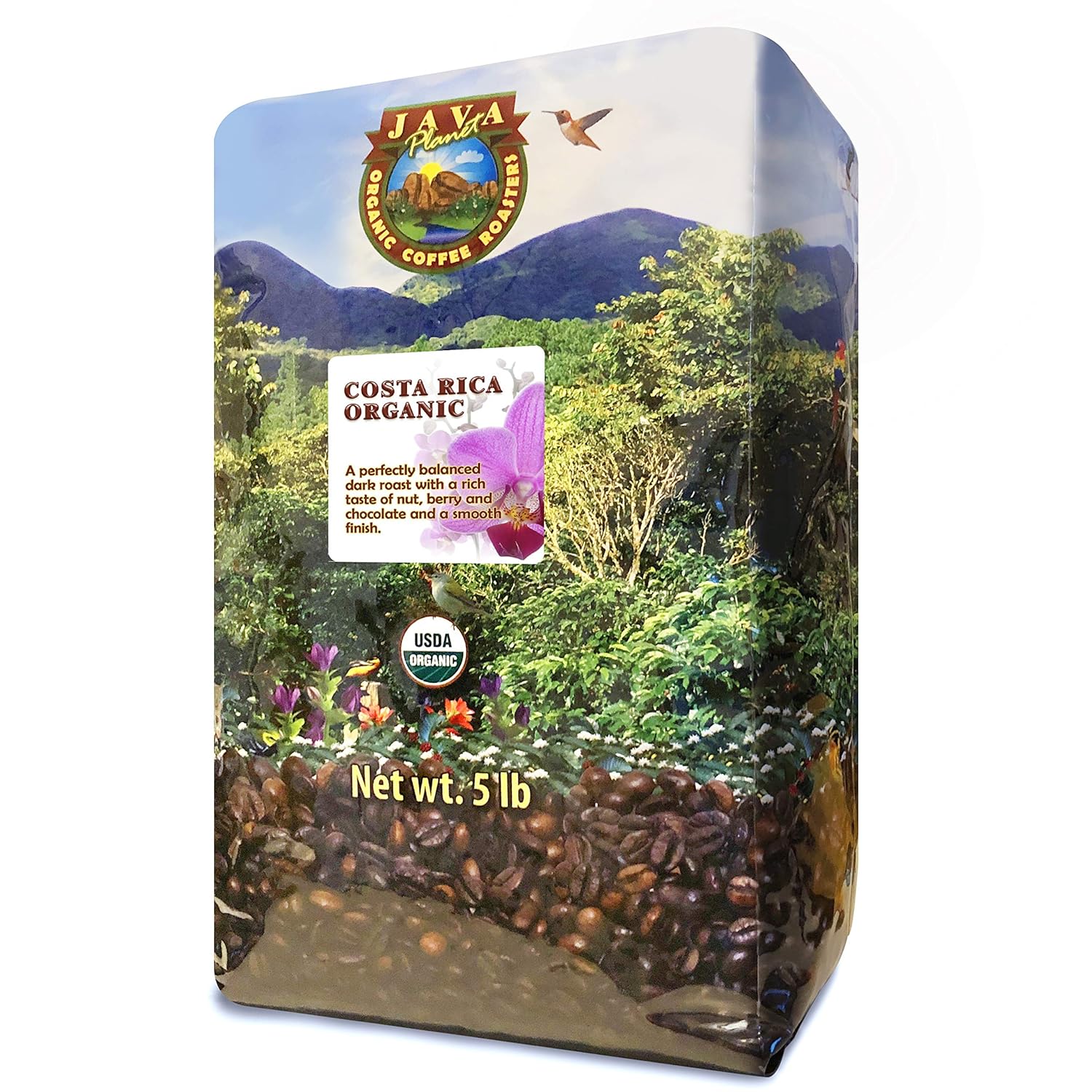 Organic Coffee Beans - Costa Rica Single Origin - a Gourmet Dark Roast of Arabica Whole Bean Coffee USDA Certified Organic, Grown at High Altitudes 5lbs