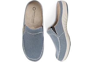 WALK·HERO COMFORT AND SUPPORT Mens Slippers with Arch Support, Canvas House Slipper for Men with Velvet Lining, Slip On Clog, Indoor Outdoor House Shoes with Anti-Skid Rubber Sole