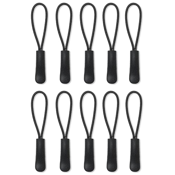 [10] Zipper Pulls - Strong Nylon Cord with Ergonomically Designed Rubber No Slip Textured Gripper Pull to Fit Any Zipper Materials-Zipper Fixer-by NEO Tactical Gear (Black/Black)