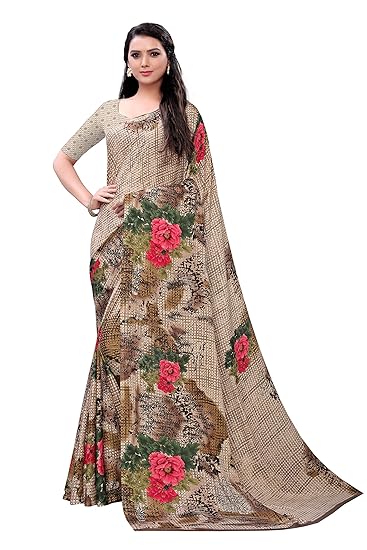Womens Crepe Georgette Printed Saree With Blouse(beautiful-crepe-309-a)