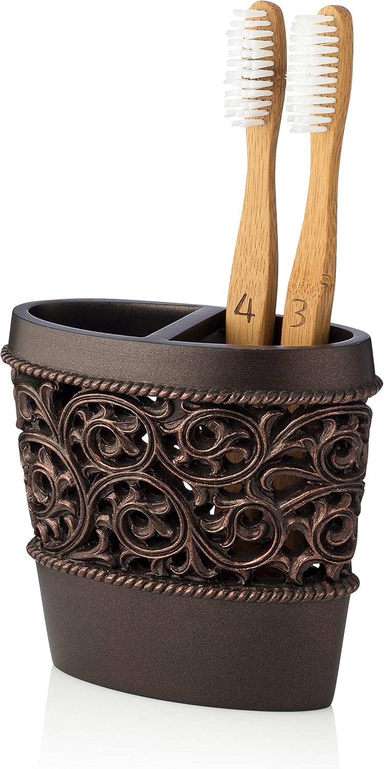 Essentra Home 4-Piece Bronze Bathroom Accessory Set, Complete Set Includes: Toothbrush Holder, Lotion Dispenser, Tumbler and Soap Dish: Home & Kitchen