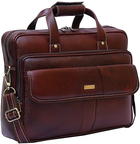 BRAND LEATHER Mens Leather 15.6-inch Laptop Briefcase (Brown)