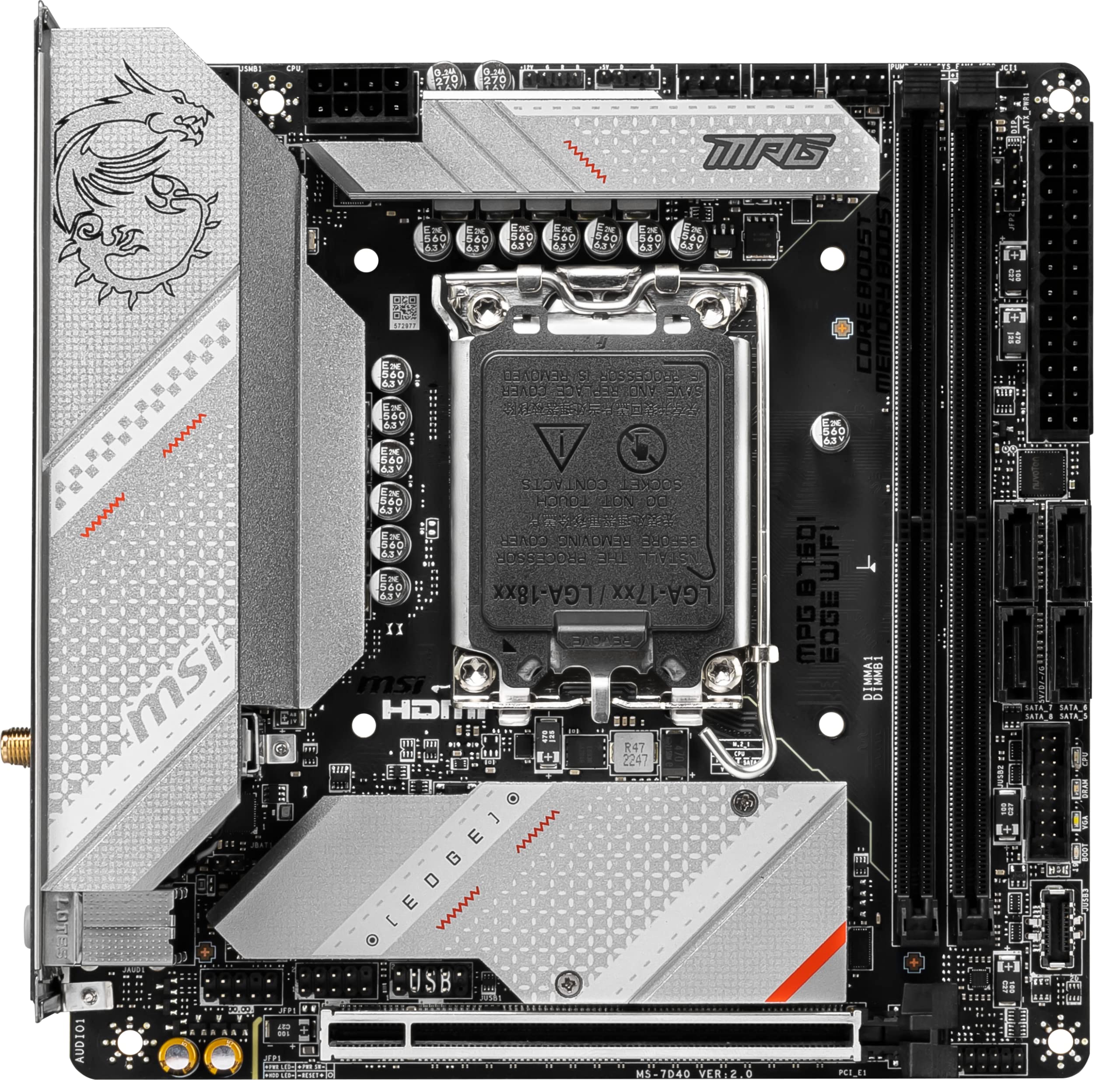MSI MPG B760I Edge WiFi Gaming Motherboard (Supports 12th/13th/14th Gen Intel Processors, LGA 1700, DDR5, PCIe 5.0, M.2, 2.5Gbps LAN, USB 3.2 Gen2, HDMI/DP, Wi-Fi 6E, Bluetooth 5.3, Mini-ITX)