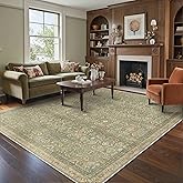 BESBLEE 8X10 Area Rugs Machine Washable Rugs for Living Room, Vintage Boho Large Rugs for Bedroom Dining Room, Non Slip Indoor Soft Distressed Lightweight Thin Low Pile Carpet, Deep Green