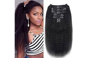 Mihugass Clip in Hair Extensions Real Human Hair Clip ins Double Weft Kinky Straight Clip ins for Women 120g 8pcs Clip on Hair Extensions Human Hair (18 Inch)