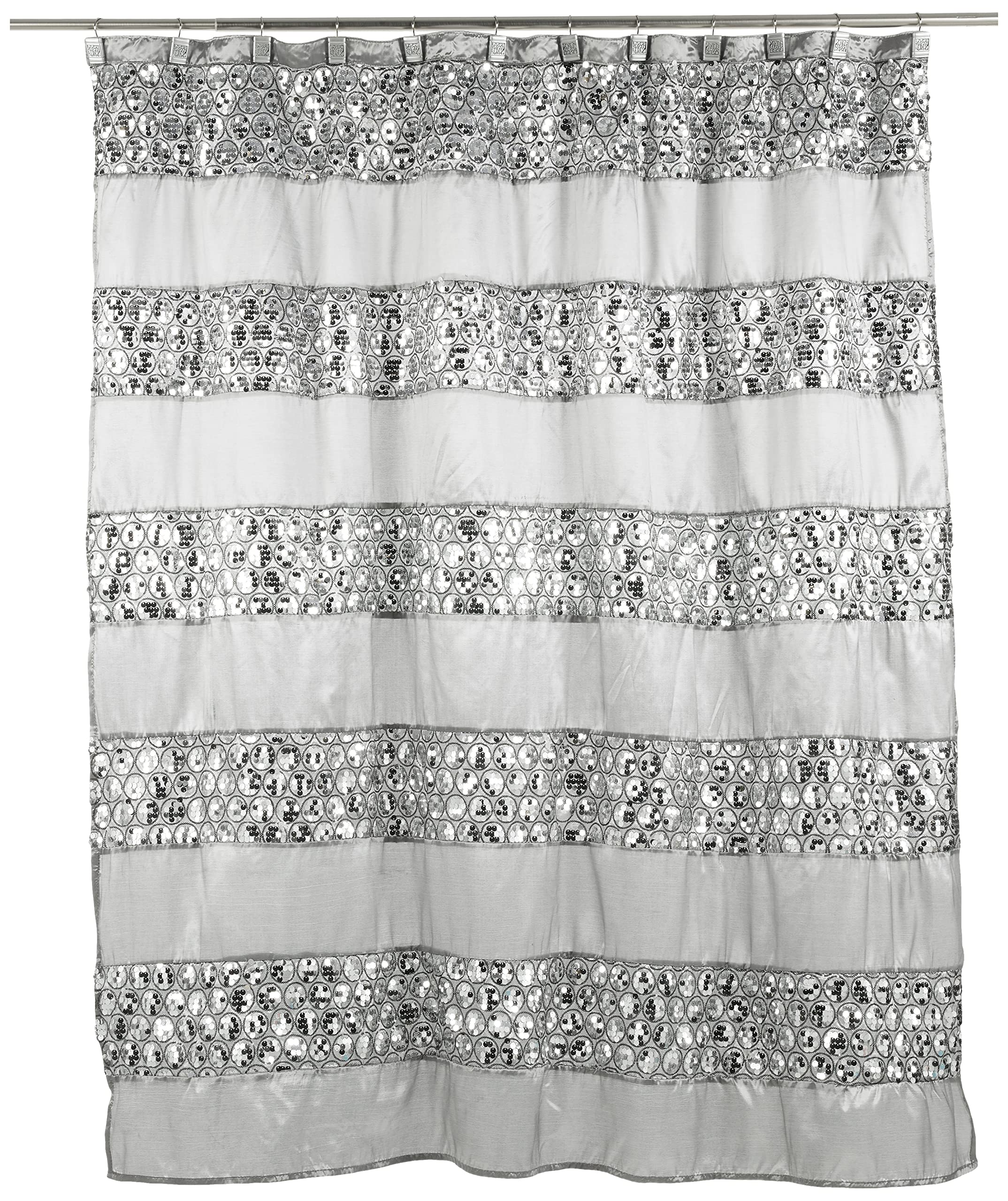 Popular Bath Sinatra Silver 13pc Shower Curtain Set - 70" W x 72" L - Modern Mosaic Glass Shower Curtain & 12 Hooks - Unisex - Indoor - Bathroom — image 1