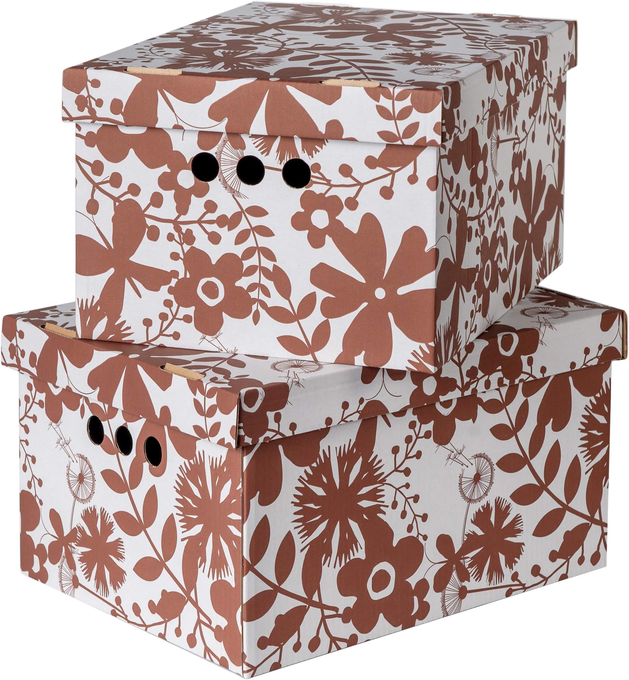Pack of 2 Decorative Storage Boxes With Lids Home Office Bedroom Wardrobe Box Organiser Archive Box with Lid Bankers Box Multi-Use General Storage Archive Box with Lid Stylish Set Large Brown Flowers