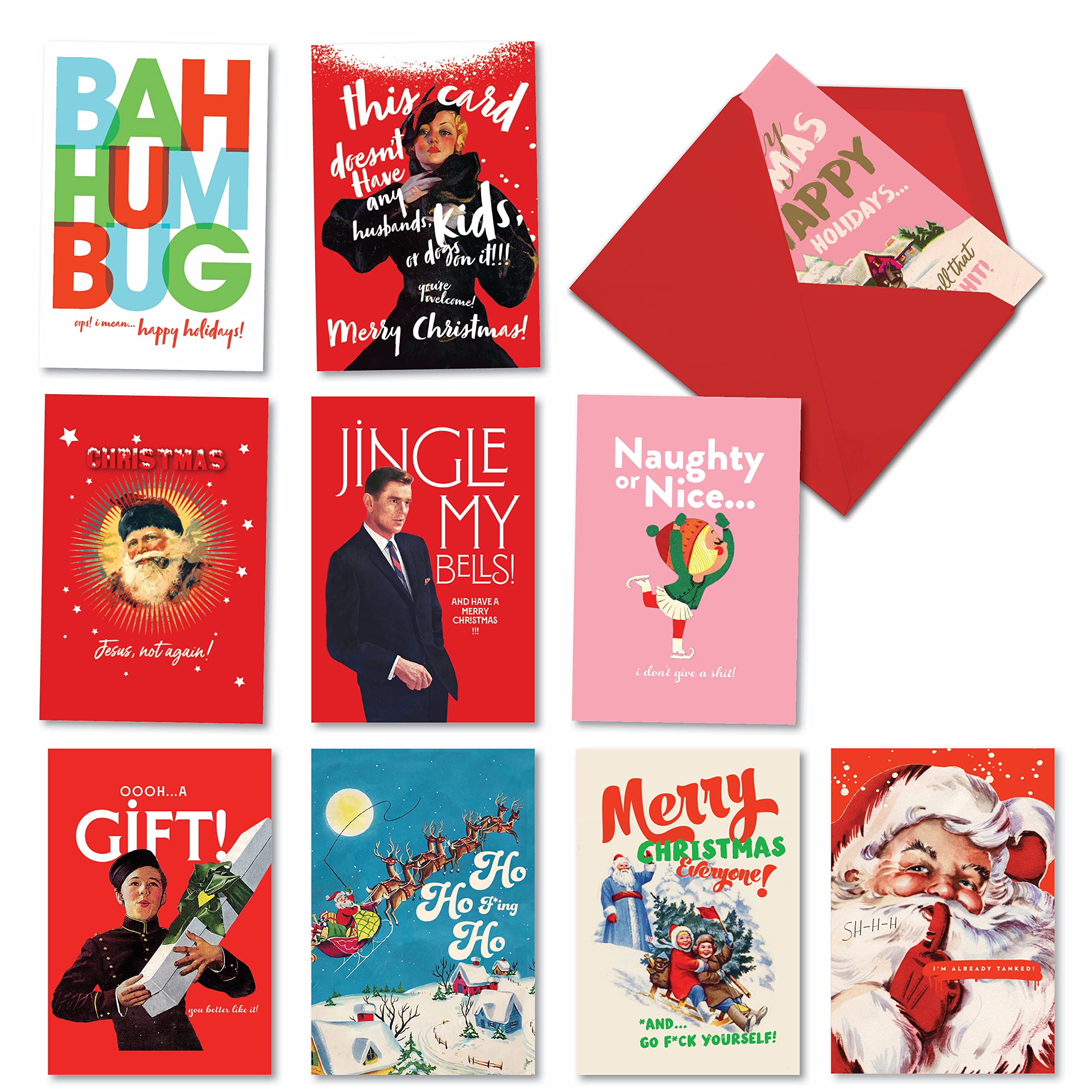 NobleWorks - 10 Funny Assorted Christmas Cards Boxed - Happy Holiday Assortment, Notecards with Envelopes - Happy O+D Holidays AC3430XSG-B1x10
