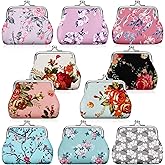 10 Packs Floral Women Coin Purse Small Vintage Coin Purses Pouches Cute Canvas Change Wallets for Women Kiss Lock Pouch Japanese Flower Change Wallets