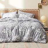 Bedsure King Size Comforter Set - 7 Pieces Floral Grey Soft Bedding Sets, King Bed in a Bag with Botanical Flowers Comforter, Sheets, Pillowcases & Shams
