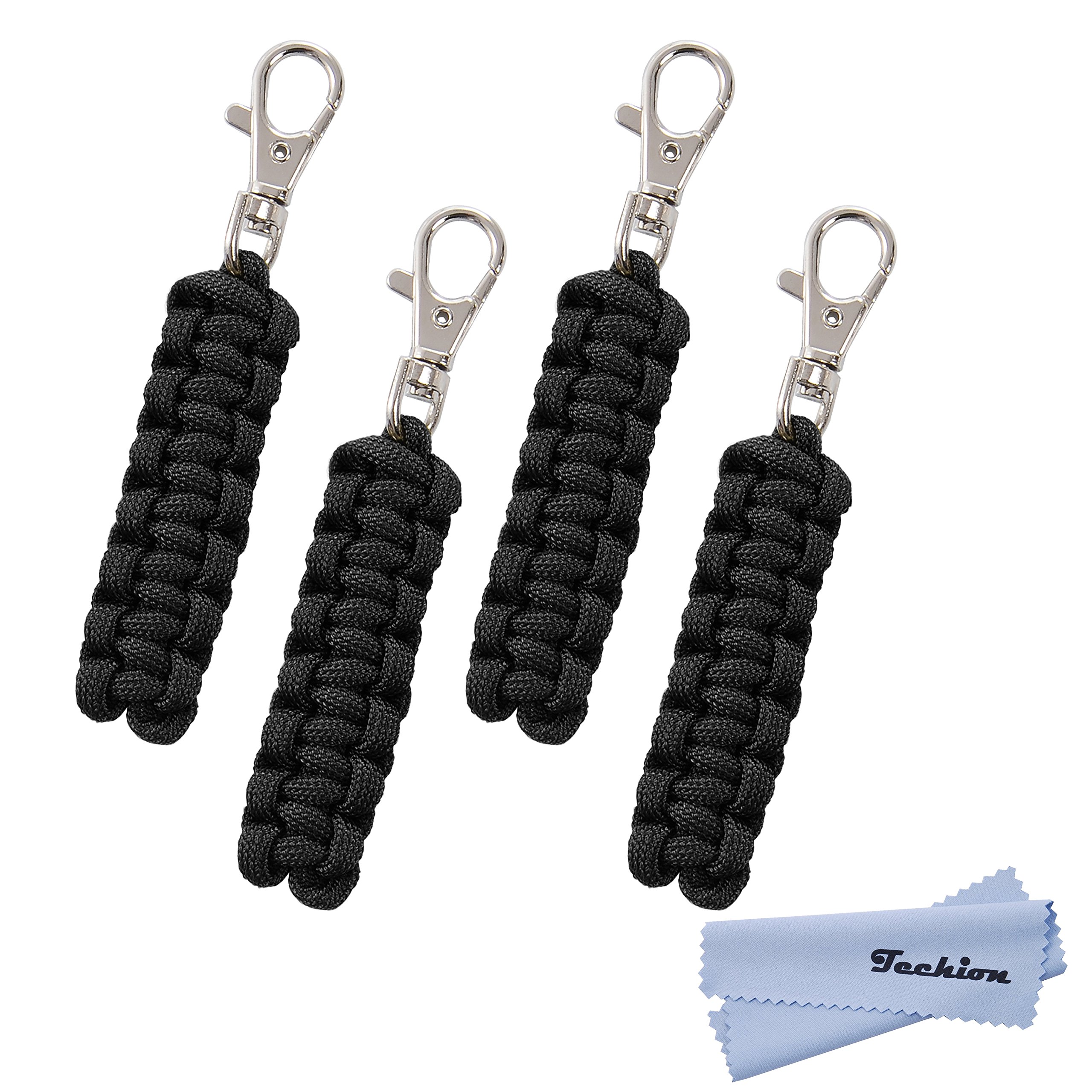 Techion 4 Pack Paracord Zipper Pulls for Backpacks, Tents, Trolley Cases, Traveling Cases, Jackets and Many Other Items That with Zippers (Black)