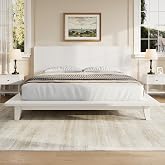 Merax Full Size Solid Wood Platform Bed Frame, Modern Comfortable with Headboard, Slat Support, No Box Spring Needed, White