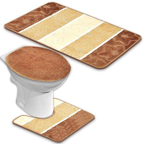 BADGARNITUR ORION 3-TEILIG BADMATTE, BAD SET BRAUN BEIGE STAND WC
