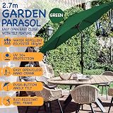 SUNMER 2.7M Garden Parasol Green with Crank Tilt UV 30+ 38mm Steel Pole view 2