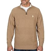 U.S. Polo Assn. Mens Solid Texture Chest Stripe 1/4 Zip Pullover Sweater