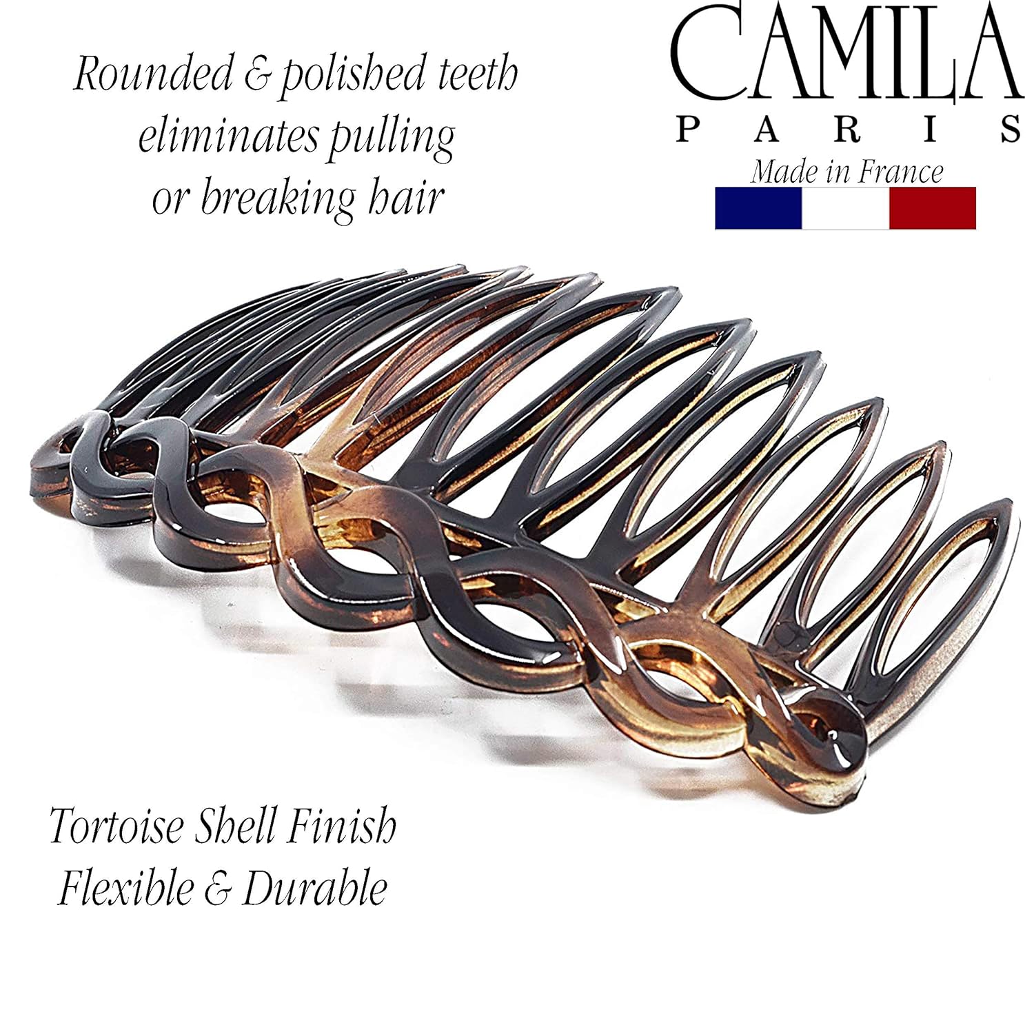 Camila Paris CP33/2 French Hair Side Combs Small Set of 2 Tortoise Shell Flexible Durable Cellulose Hair Combs, Strong Hold Hair Clips for Women, No Slip Styling Girls Hair Accessories, Made in France : Beauty