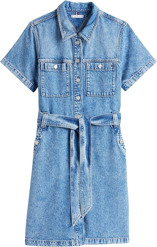 Robe en Denim Femme Knee Belted Ali Manches Courtes, Bleu (Ali), 34 — photo 3 sur 4