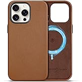 SHIELDON Case for iPhone 15 Pro Max 6.7", Genuine Leather/Magnetic Wireless Charging/Anti-Scratch/Non-Slip Grip/Shockproof/Slim Fit Phone Case Cover Compatible with iPhone 15 Pro Max 5G - Saddle Brown